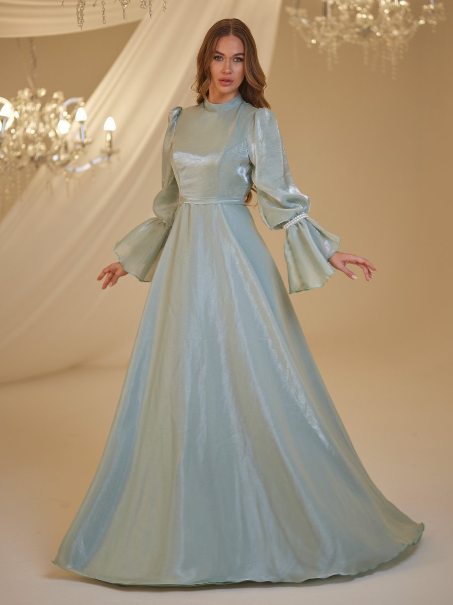 Burak Baran Fashion Mint Yeşili İnci Abiye Elbise