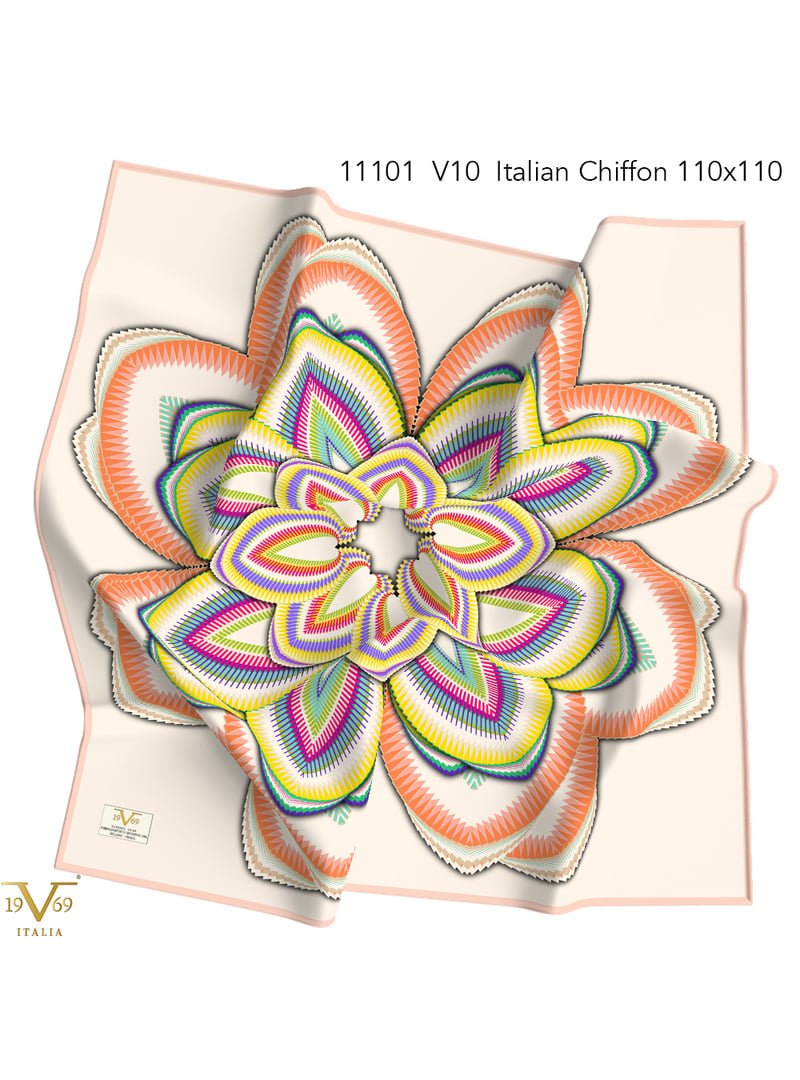 19v69 ITALIA Somon Desenli İtalyan Şifon Seri Eşarp Askısı İle Birlikte 110x110 Cm Sarı