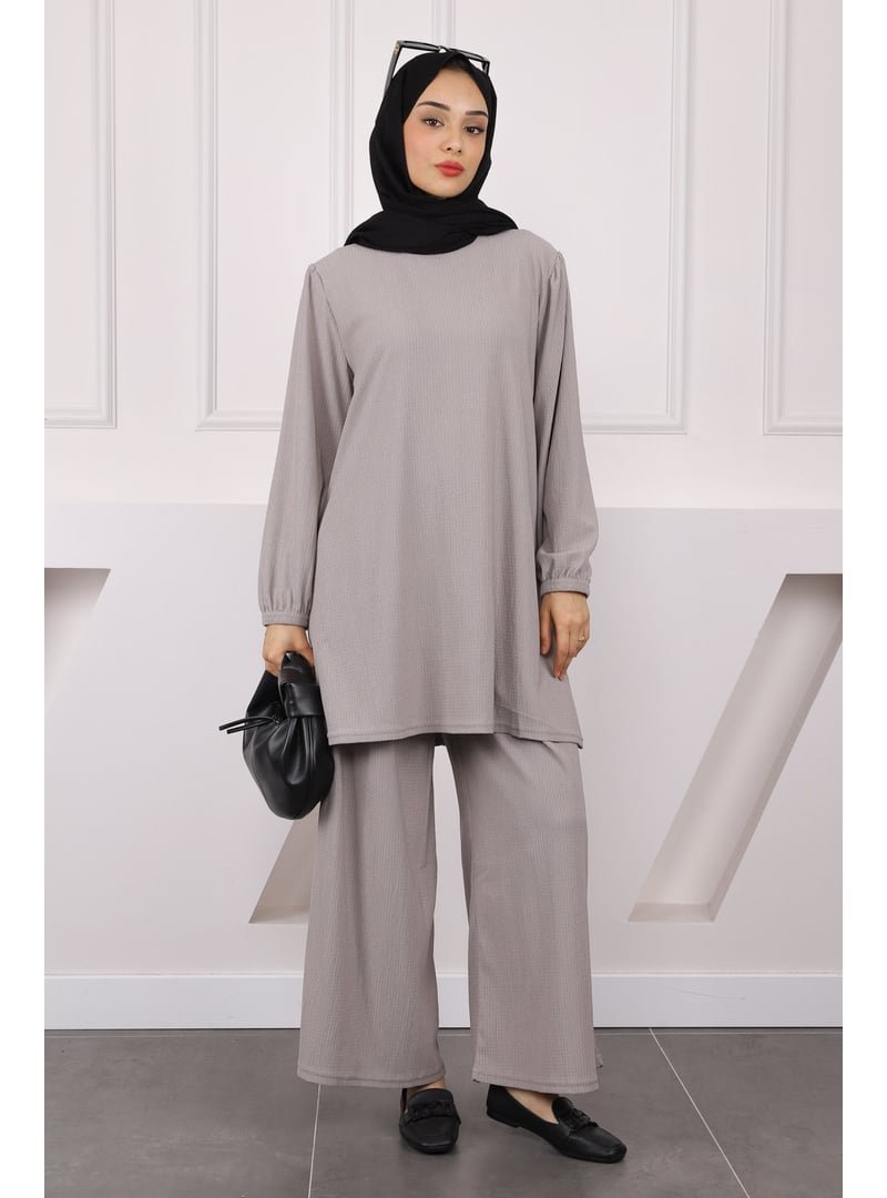 İmaj Butik Gri Bürümcük Tunik Pantolonlu Takım