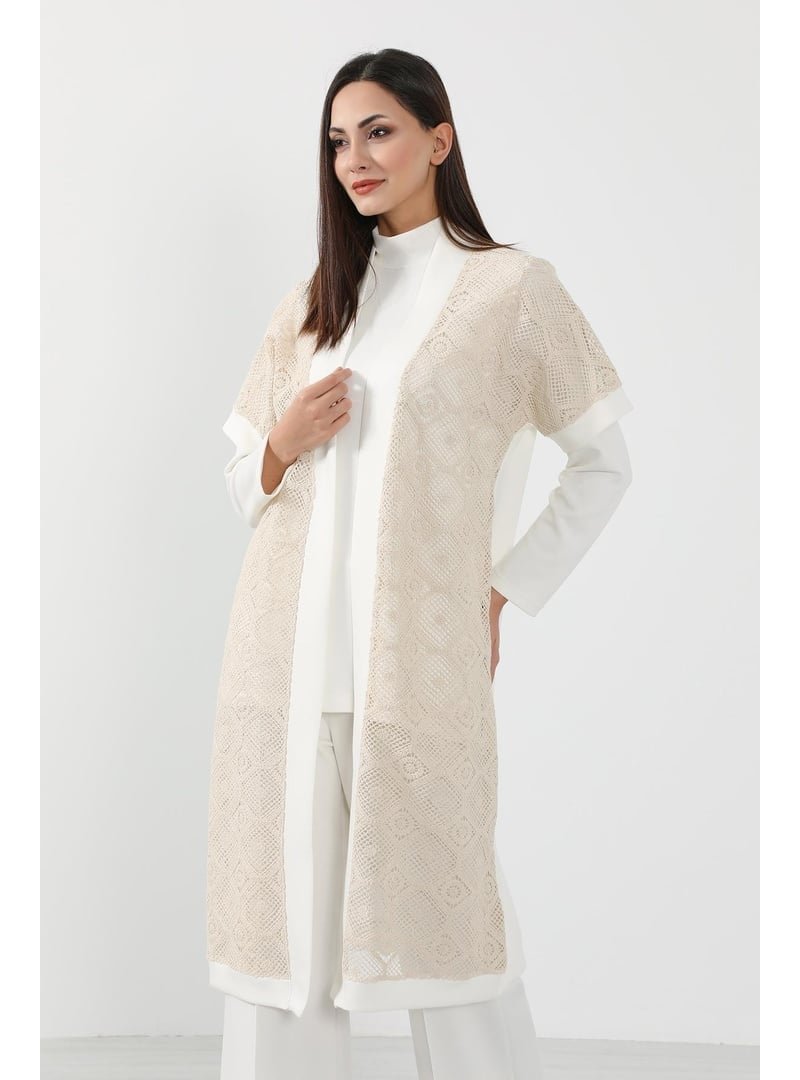 Aisha`s Design Ekru Dantel Detaylı Kısa Kol Kimono Tunik,sw