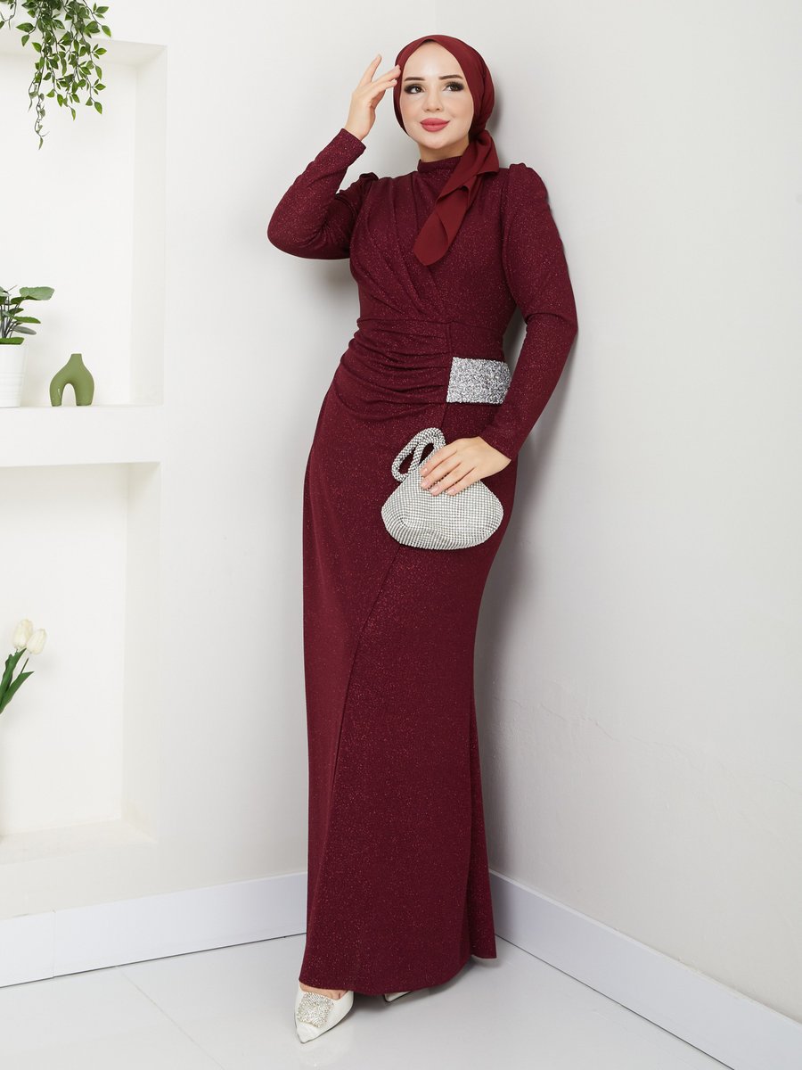 Semra Aydın Bordo İkra Abiye Elbise