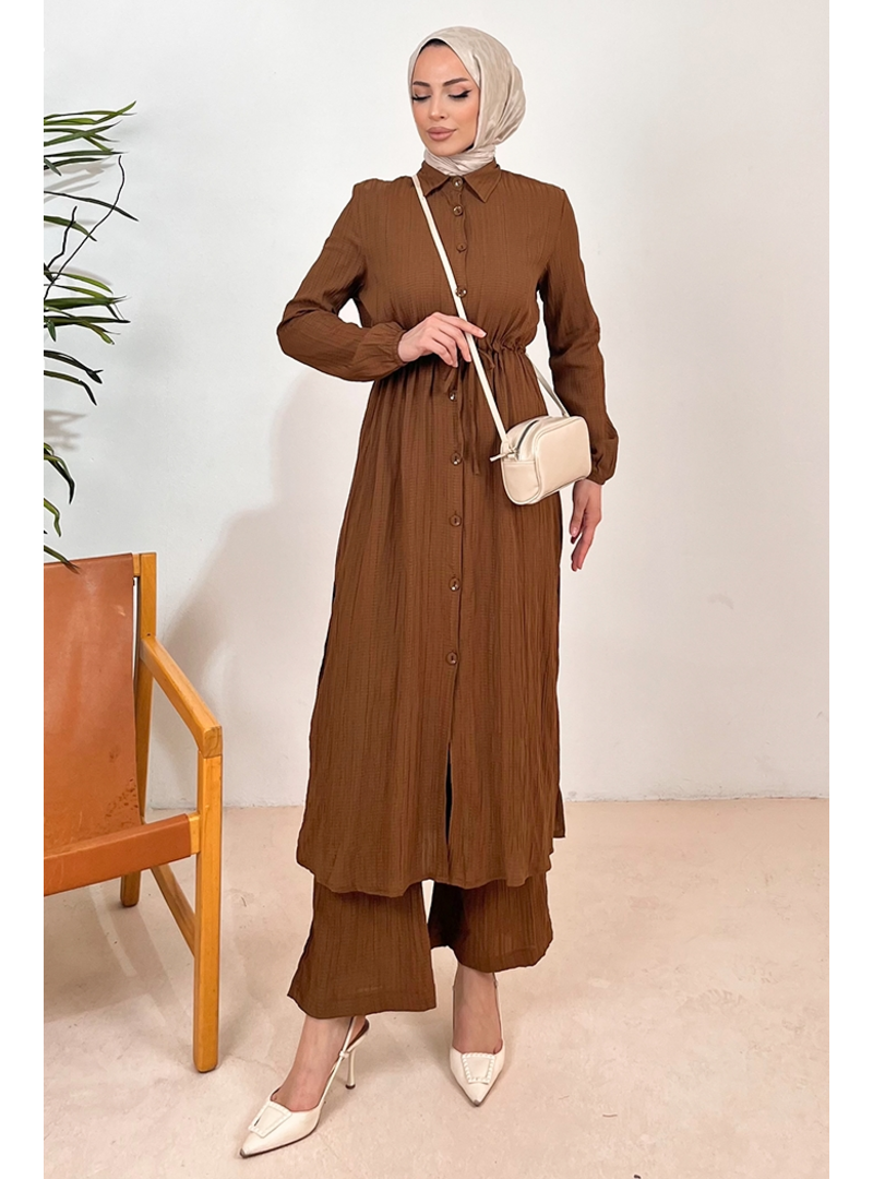 Bestenur Acı Kahve Ersay Tunik Pantolon İkili Takım