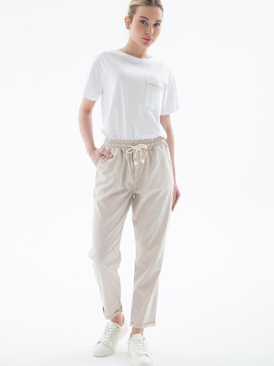 Fashion Friends Bej Cepli Bağcıklı Pantolon