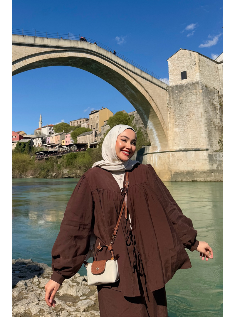 Locco Moda Kahverengi Önden Bağlamalı Cupra Takım