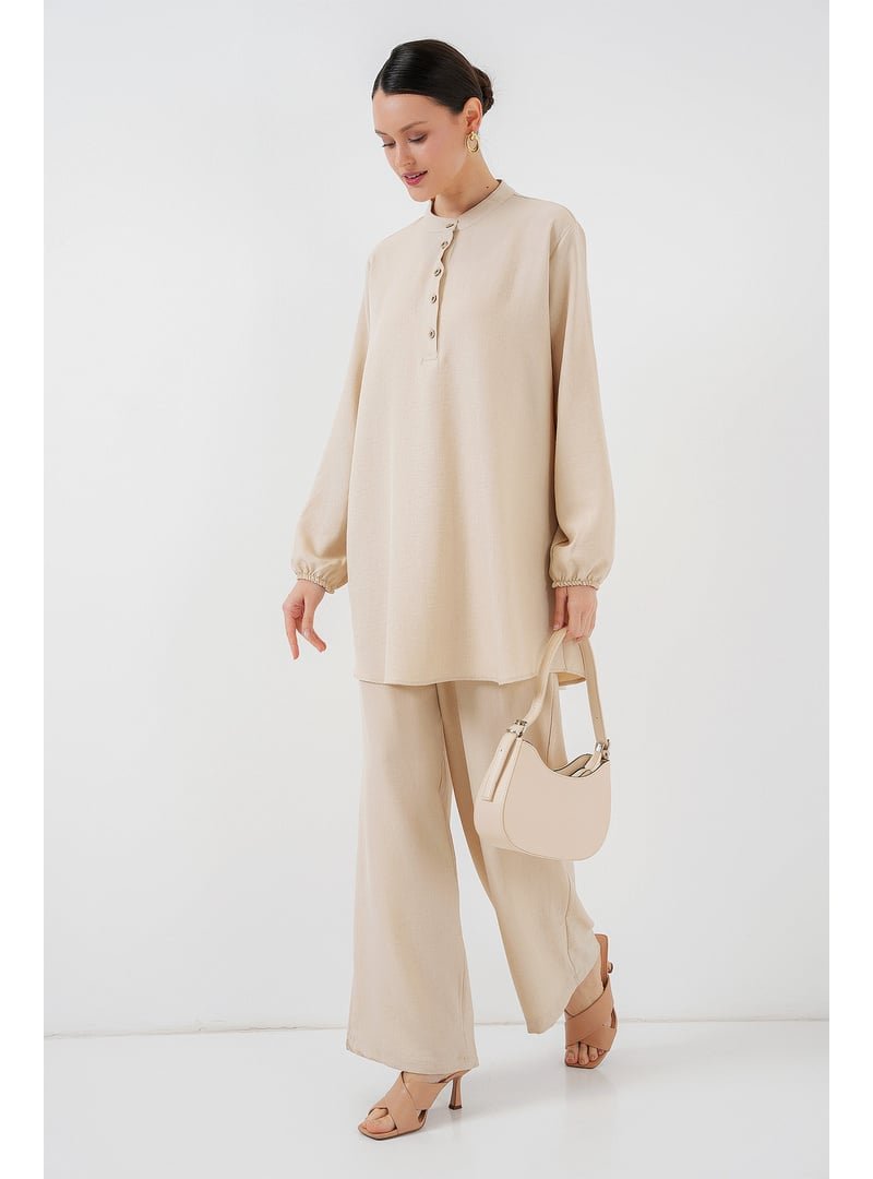 Bigdart Krem Keten Tunik Pantolon İkili Takım