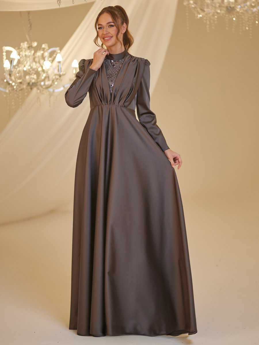 Burak Baran Fashion Antrasit Elif Abiye Elbise