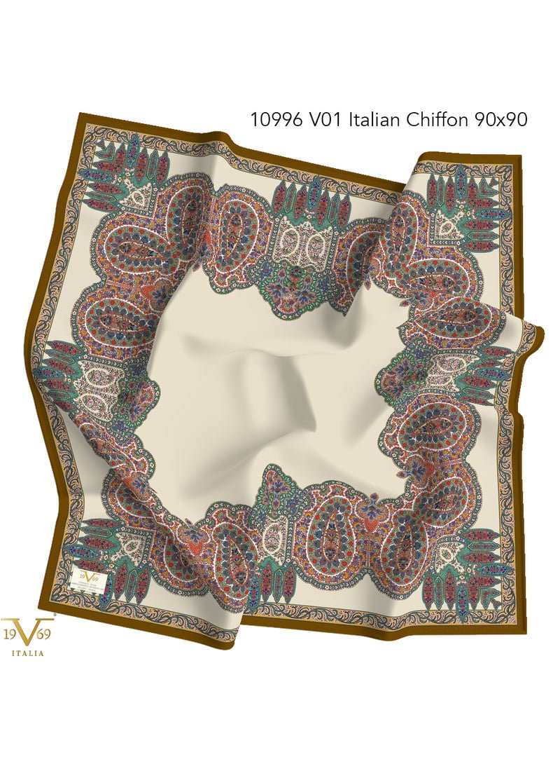 19v69 ITALIA Kahverengi Etro Desen İtalyan Şifon Seri Eşarp Askısı İle Birlikte 90x90 Cm