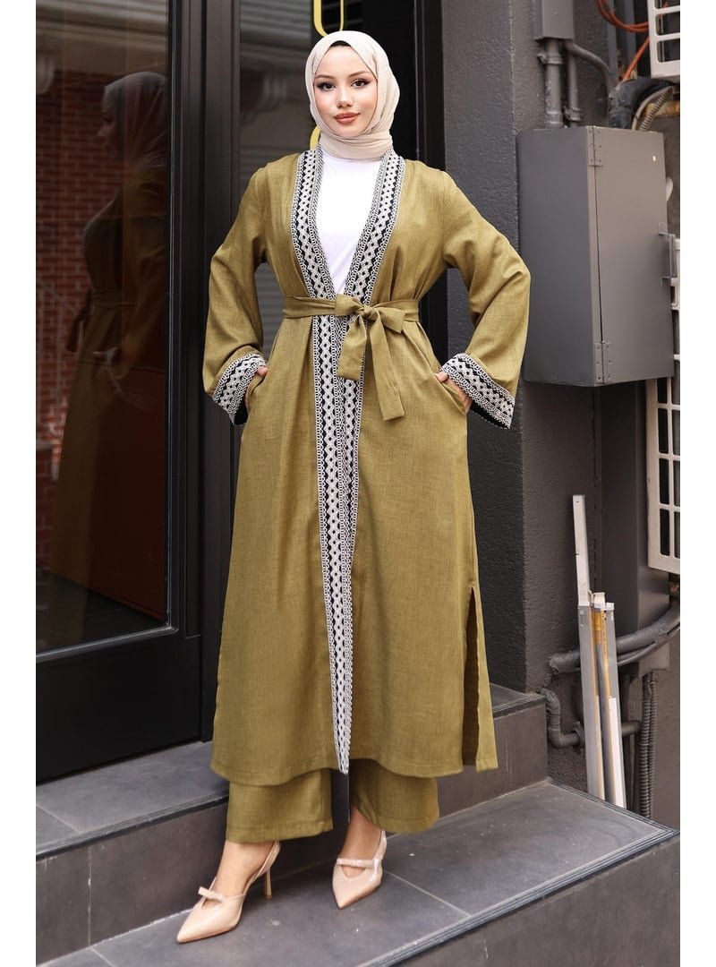 MISSVALLE Haki Etnik Desenli Kimono Takım