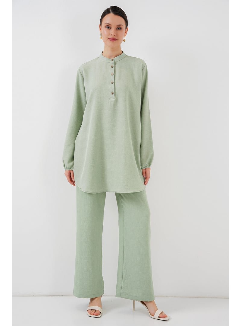 Bigdart E.yeşil Keten Tunik Pantolon İkili Takım