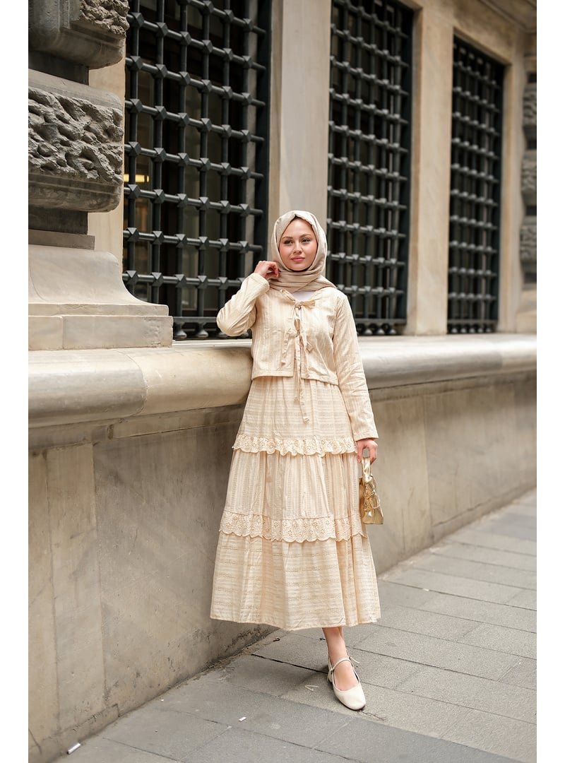 Locco Moda Krem Önü Kurdale Detay İkili Takım