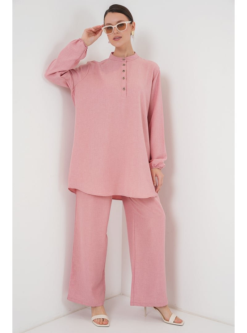 Bigdart Pembe Keten Tunik Pantolon İkili Takım