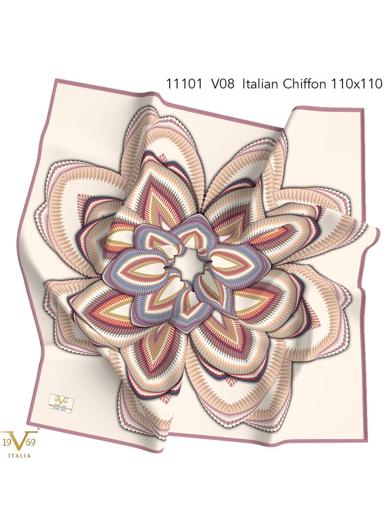 19v69 ITALIA Desenli İtalyan Şifon Seri Eşarp Askısı İle Birlikte 110x110 Cm Gül Kurusu