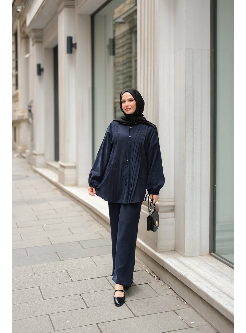 Locco Moda Lacivert Süs Dikişli Büzgülü Takım