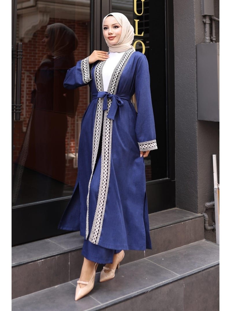 MISSVALLE İndigo Etnik Desenli Kimono Takım