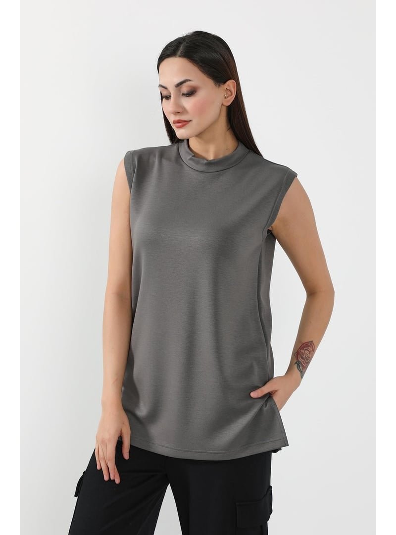 Aisha`s Design Antrasit Düz Kolsuz Tunik,sw