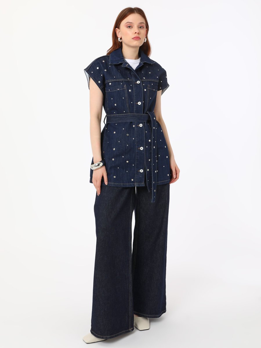 Benin Lacivert Exclusive Trok Detaylı Denim Yelek