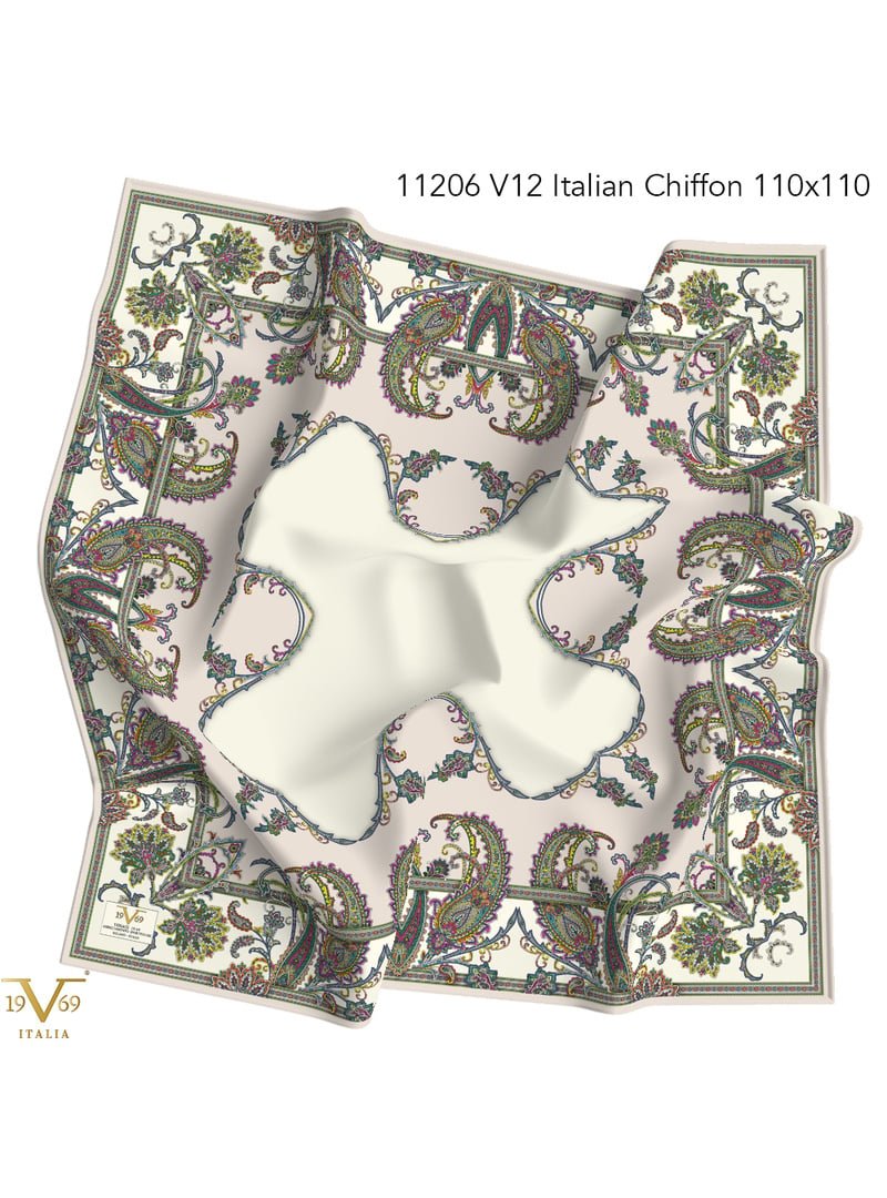 19v69 ITALIA Desenli İtalyan Şifon Seri Eşarp Askısı İle Birlikte 110x110 Cm Petrol Mavi