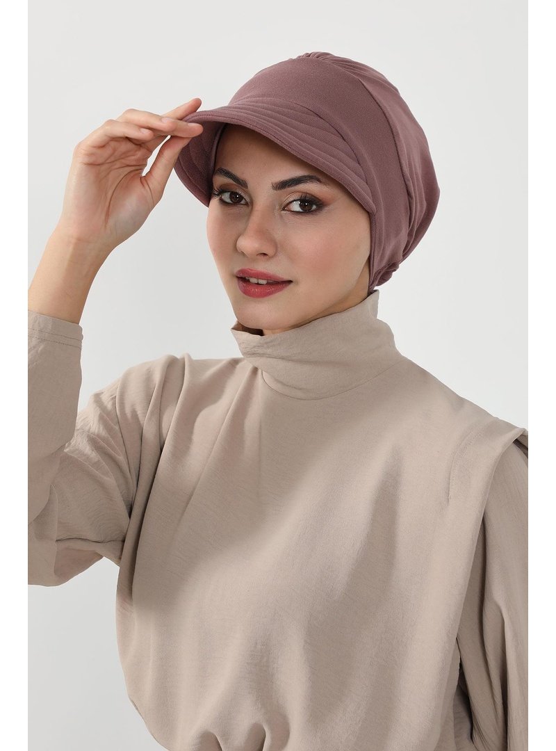Aisha`s Design Gül Kurusu Siperlikli Penye Şapka Bone,b