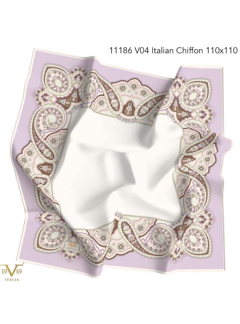 19v69 ITALIA Lila Desenli İtalyan Şifon Seri Eşarp Askısı İle Birlikte 110x110 Cm