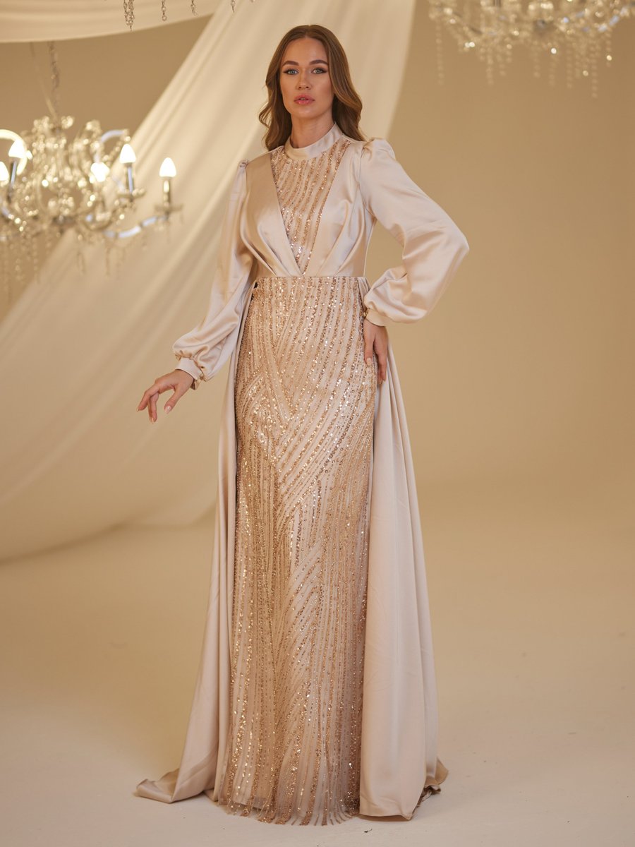 Burak Baran Fashion Gold Rengi Karya Abiye Elbise