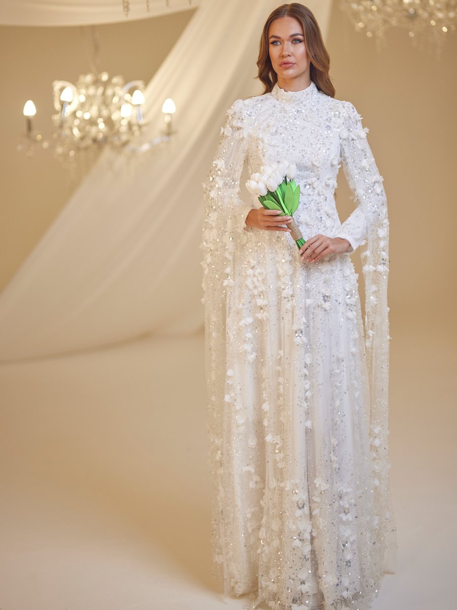 Burak Baran Fashion Beyaz Afife Abiye Elbise