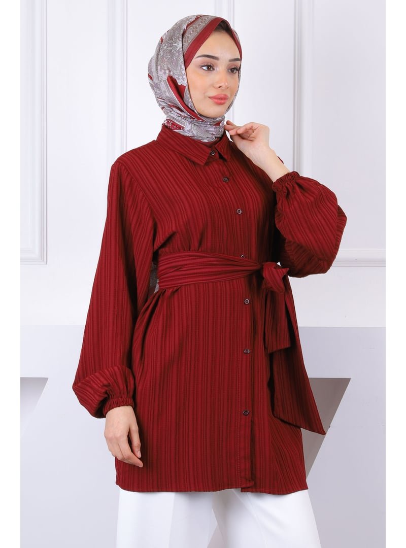 İmaj Butik Bordo Bel Kuşaklı Tunik