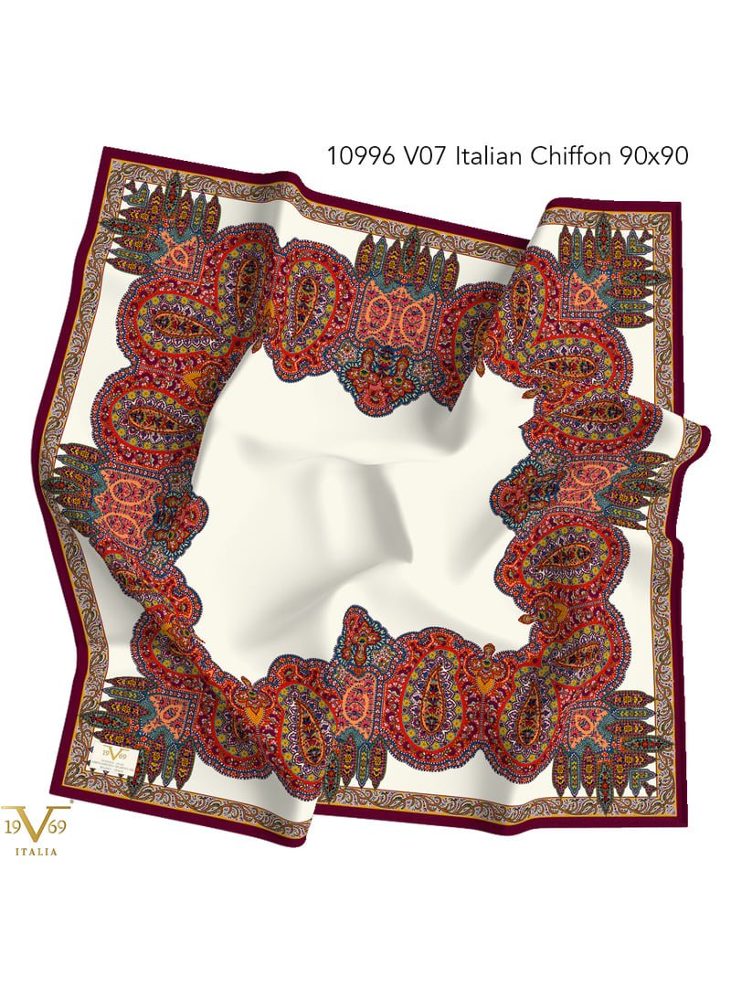 19v69 ITALIA Bordo Etro Desen İtalyan Şifon Seri Eşarp Askısı İle Birlikte 90x90 Cm
