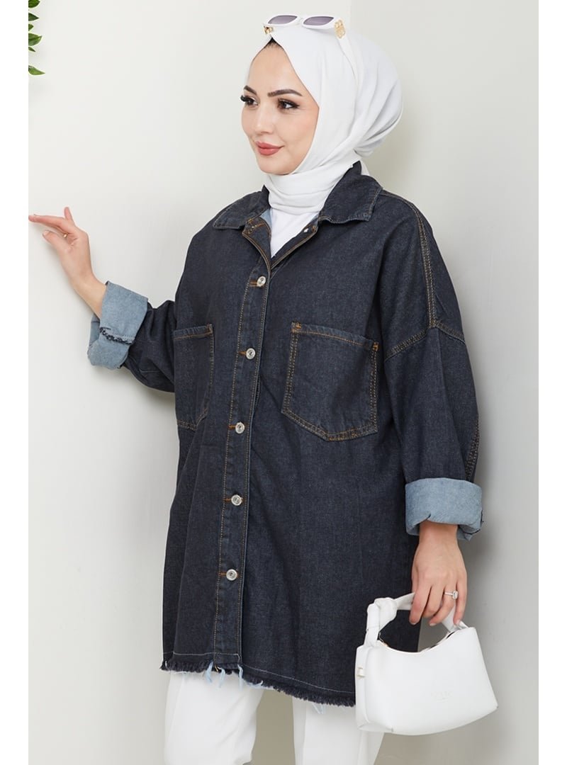 Bestenur Antrasit Püsküllü Oversize Kot Ceket
