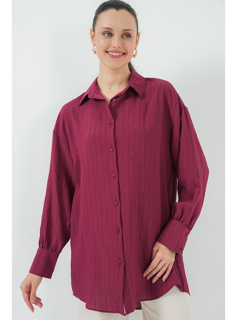 Bigdart Bordo Çizgili Uzun Gömlek Tunik