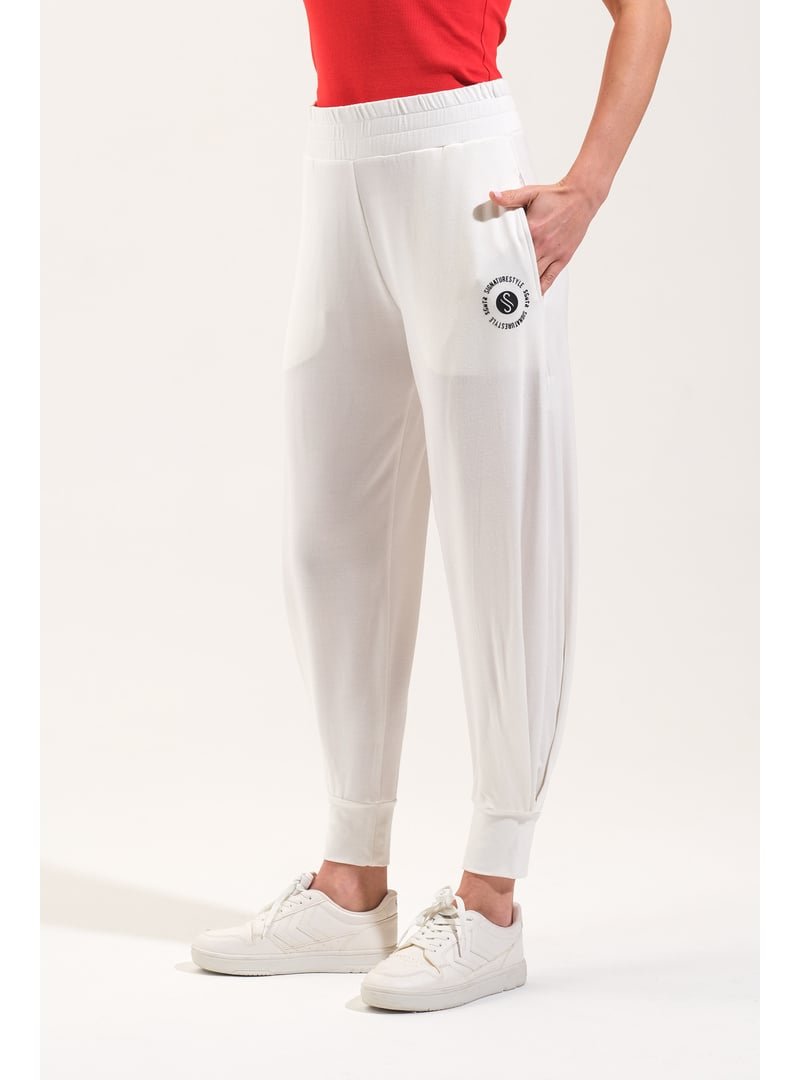 SGNTR 725911_beli Lastikli Hafif Modal Kumaş Şalvar Görünümlü Harem Pantolon Yoga Pantolonu