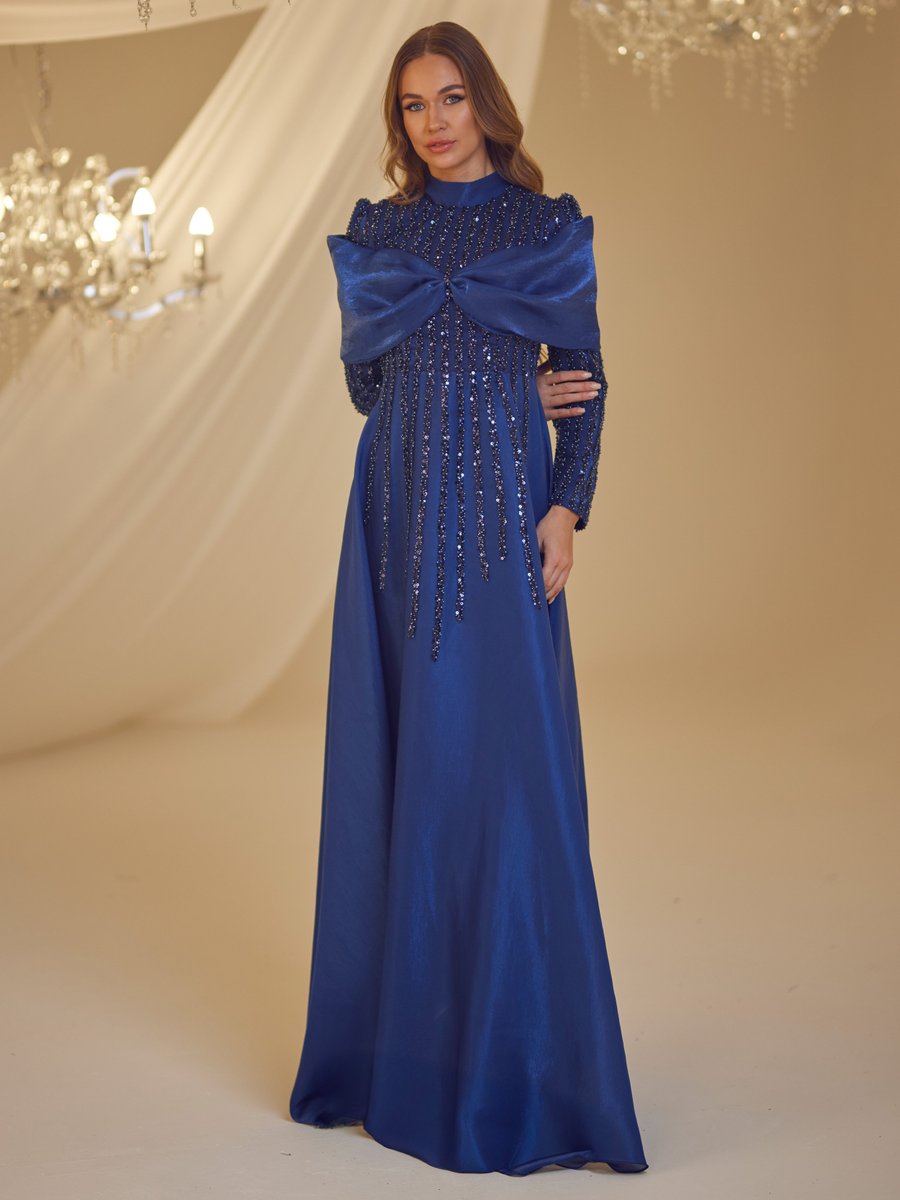 Burak Baran Fashion Lacivert Fahriye Abiye Elbise