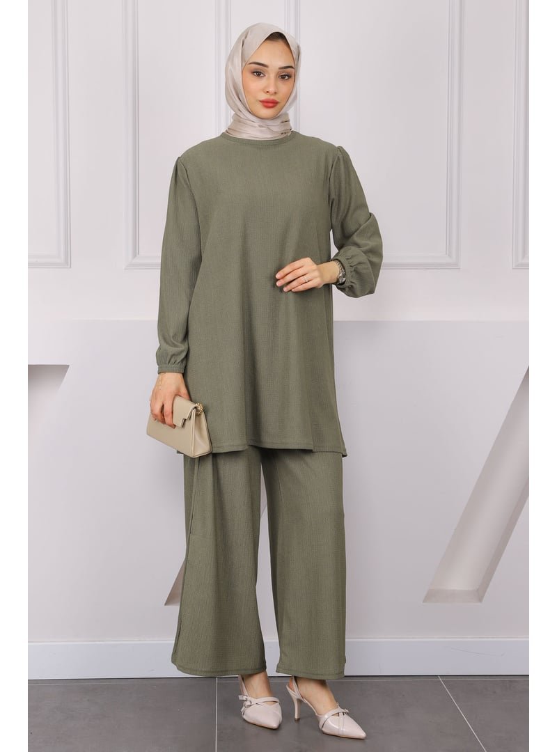 İmaj Butik Haki Bürümcük Tunik Pantolonlu Takım