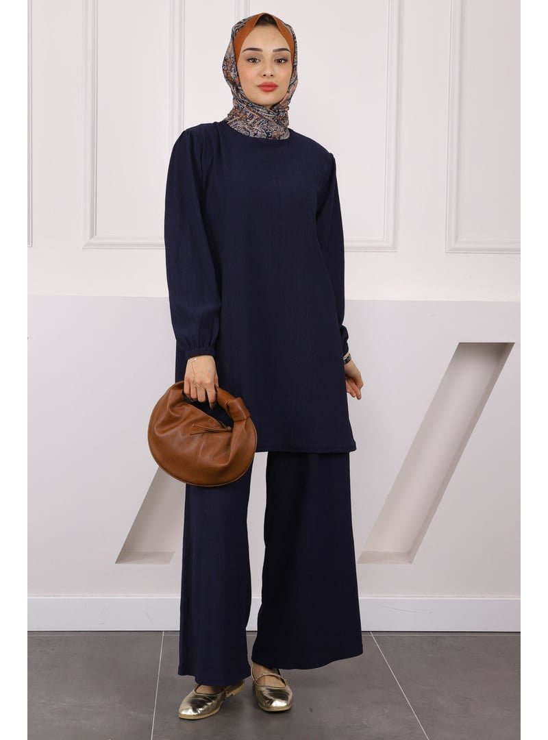 İmaj Butik Lacivert Bürümcük Tunik Pantolonlu Takım