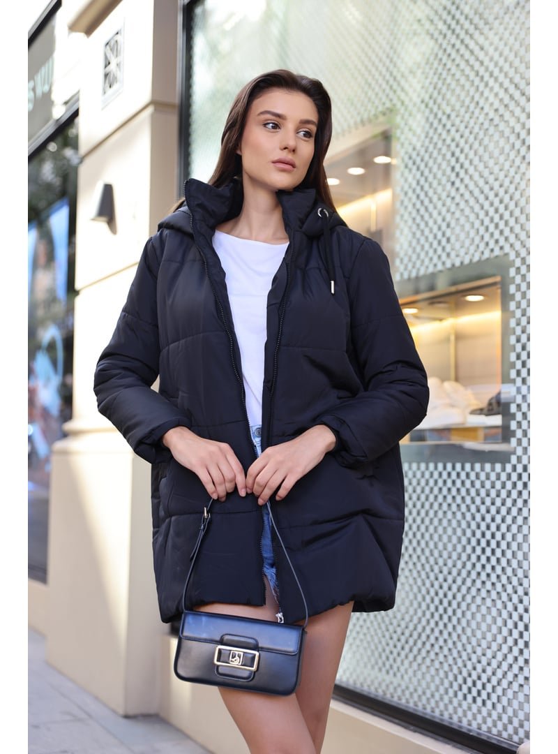 Bigdart Lacivert Kapüşonlu Oversize Şişme Mont