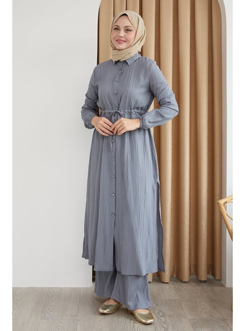 InStyle Uzun Tunikli Pantolonlu Kaş Gri Takım