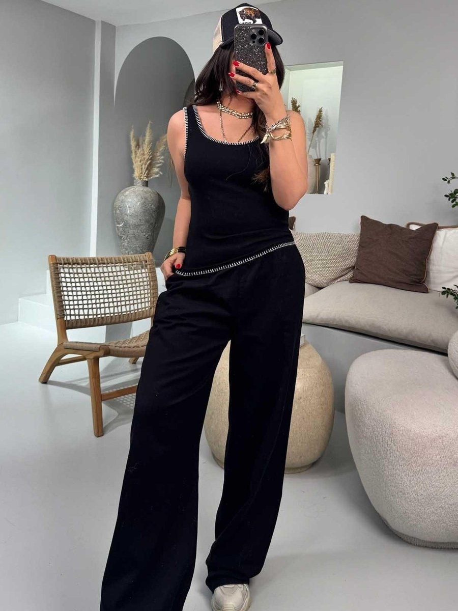 Sohotique By P Siyah Gabardin Kumaş Beli Lastikli Palazzo Pantolon
