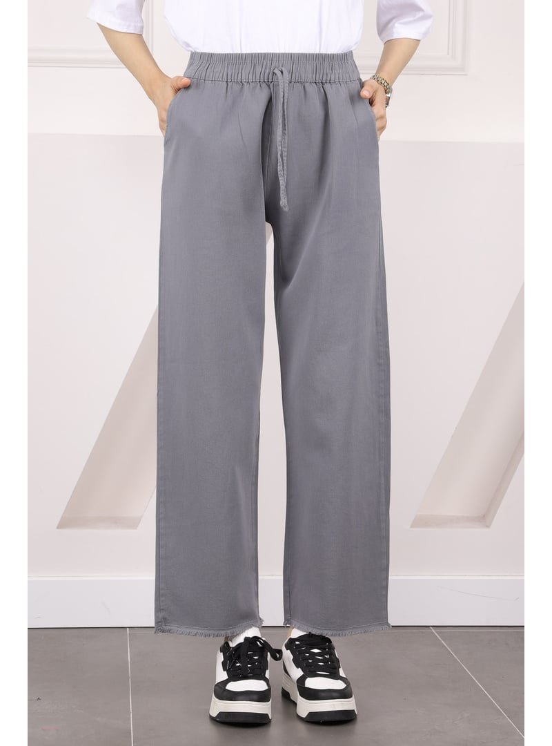 İmaj Butik Gri Bel Lastikli Cepli Gabardin Pantolon
