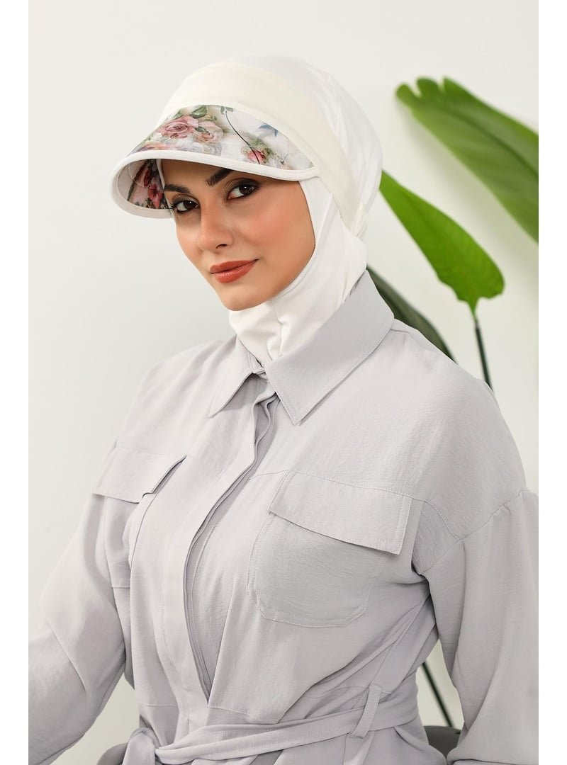 Aisha`s Design Olive Nijya Boneli Çıkarılabilir Desenli Siperlikli Bone Türban,b 91d Krem