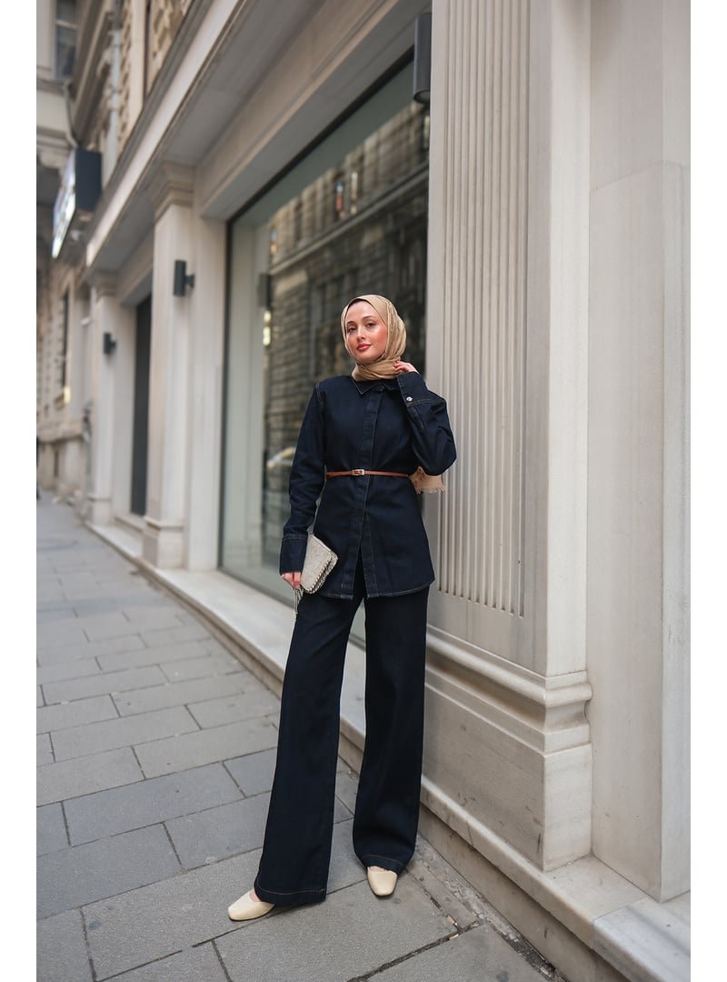 Locco Moda Koyu Mavi Bella Denim Pantolonlu Takım