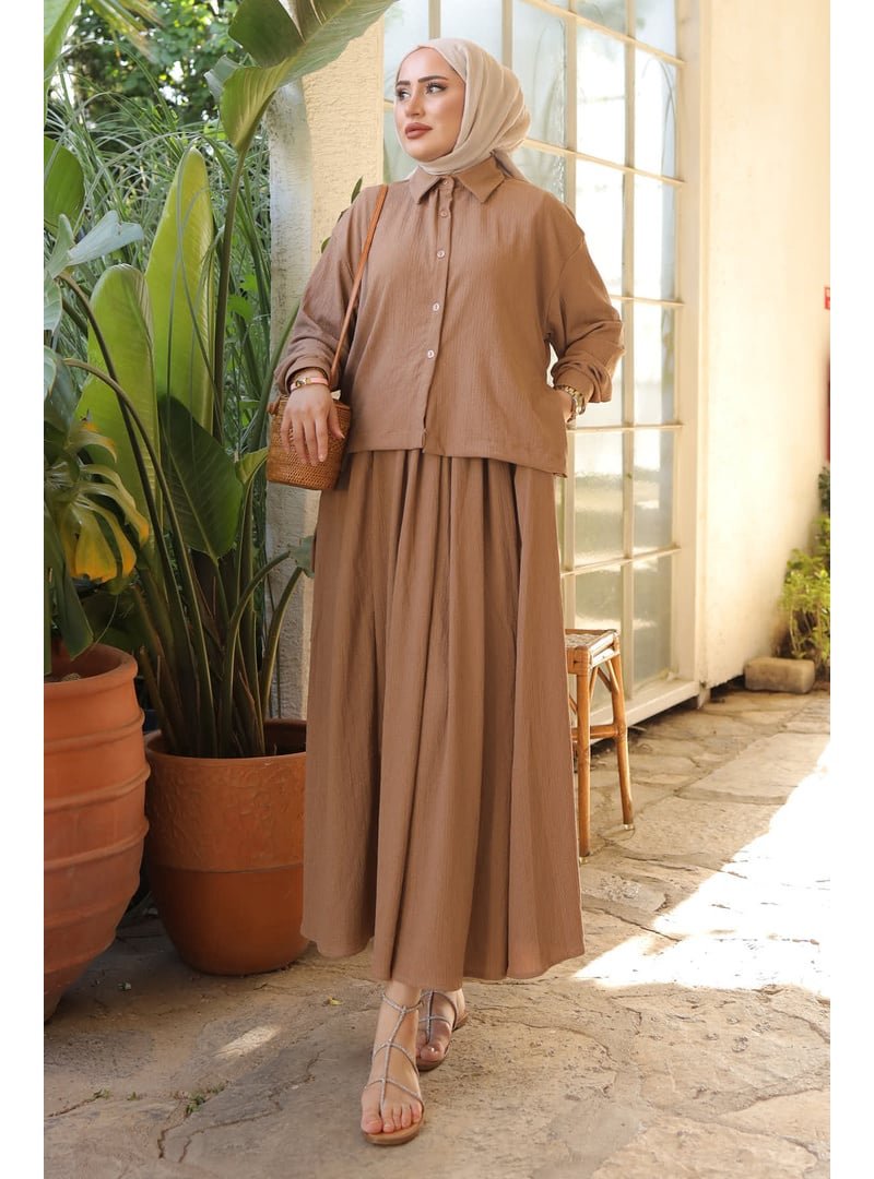 İmaj Butik Vizon Ön Kısa Arka Uzun Gömlek Etek Bürümcük Takım