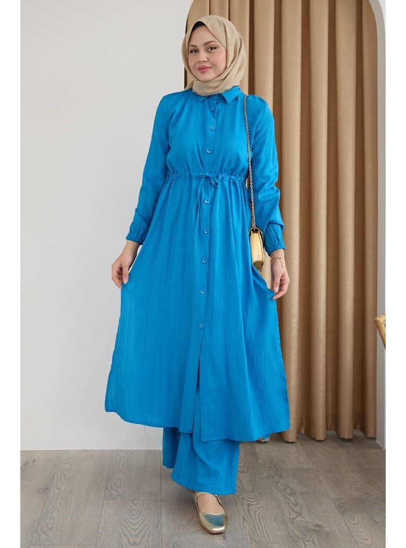InStyle Uzun Tunikli Pantolonlu Kaş Mavi Takım
