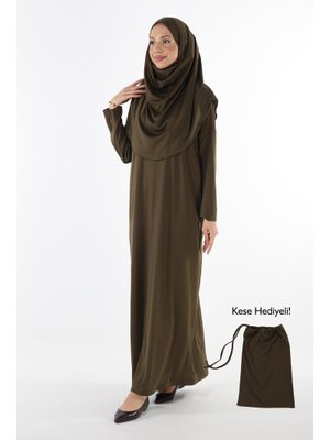 Plistre 2133_tek Parça Kaymaz Başörtülü Namaz Elbisesi Boneye Son