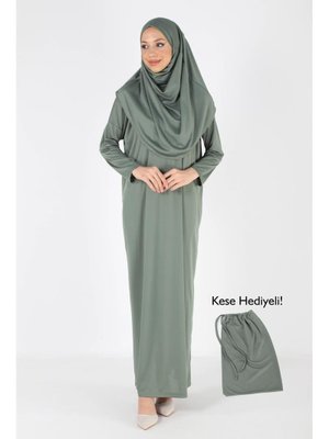 Plistre 2133_tek Parça Kaymaz Başörtülü Namaz Elbisesi Boneye Son