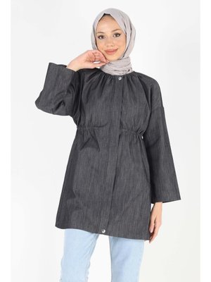 Plistre 2075_fermuarlı Oversize Kot Ceket