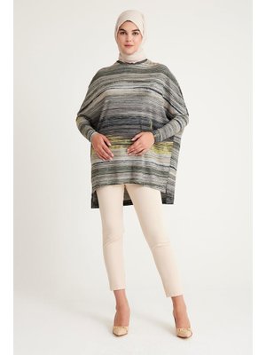 Plistre 2235_desenli Yırtmaçlı Oversize Tunik