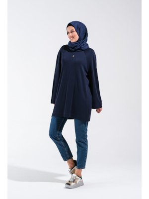 Plistre 2255_reglan Kollu Minimal Baskılı Basic Oversize Rahat Kalıp Tunik
