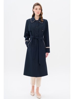 Olcay Lacivert Gömlek Yaka Biye Ve Pelerin Detaylı Büyük Beden Trençkot