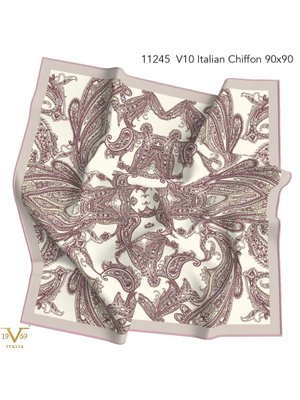 19v69 ITALIA Desenli İtalyan Şifon Eşarp Askısı İle Birlikte 110x110 Cm Gül Kurusu