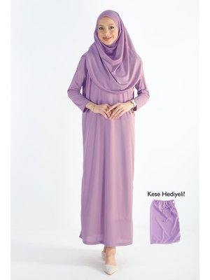 Plistre 2133_tek Parça Kaymaz Başörtülü Namaz Elbisesi Boneye Son