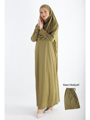 Plistre 2133_tek Parça Kaymaz Başörtülü Namaz Elbisesi Boneye Son